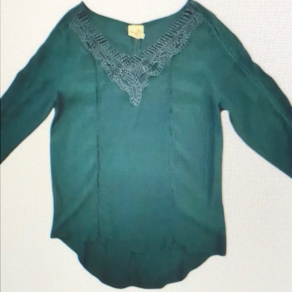 Knox Rose Green Embroidered 3/4 Sleeve Blouse Size Large
